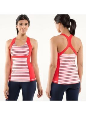 Lululemon Run: Fast Track TankTwin Stripe Love Red
